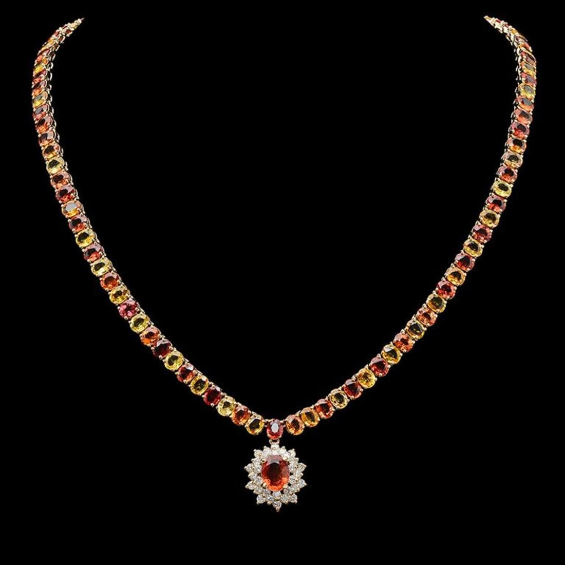 14K Gold 45.63ct Multi-Color Sapphire & 1.37ct Diamond Necklace: Retail: $29,482.00 ****** 14K Gold 45.63ct Multi-Color Sapphire & 1.37ct Diamond Necklace ****** Metal: 14K Solid Gold / Total Item Weight: 72.0 grams / Country Made: United States / / Main Stone: Sap