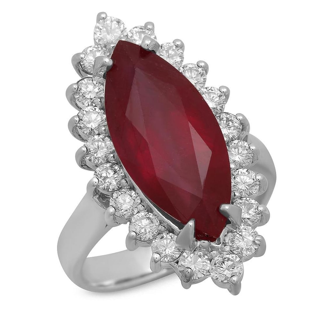 14K White Gold 8.31ct Ruby and 1.47ct Diamond Ring: Retail: $8,940.00 ****** 14K White Gold 8.31ct Ruby and 1.47ct Diamond Ring ****** Metal: 14K White Gold / Total Item Weight: 9.4 Grams / Country Made: United States / / Main Stone: Ruby / Color: Red 