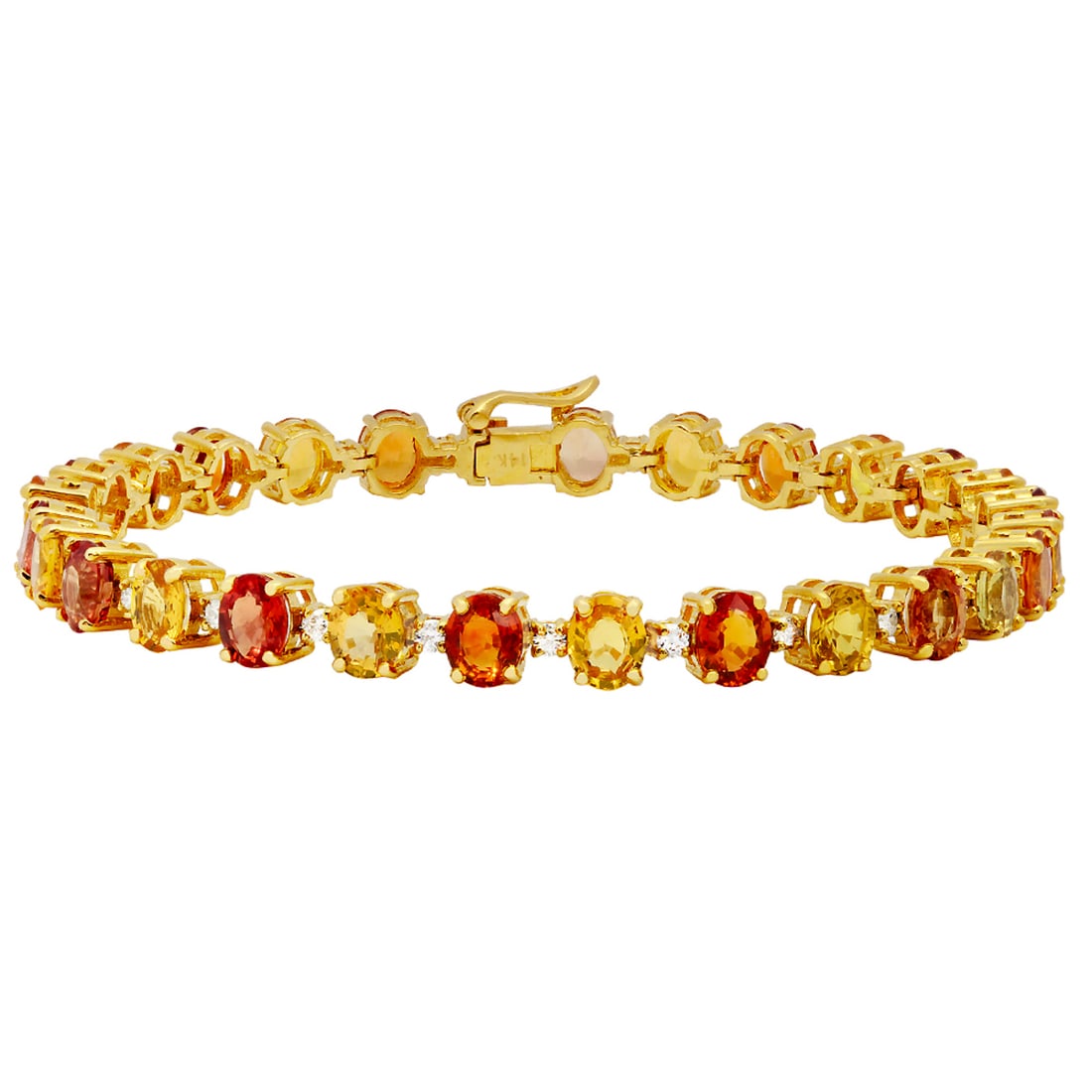 14k Yellow Gold 20.52ct Sapphire 1.09ct Diamond Bracelet: Retail: $25,765.00 ****** 14k Yellow Gold 20.52ct Sapphire 1.09ct Diamond Bracelet ****** Metal: 14K Yellow Gold / Total Item Weight: 20.18 grams / Country Made: United States / / Main Stone: