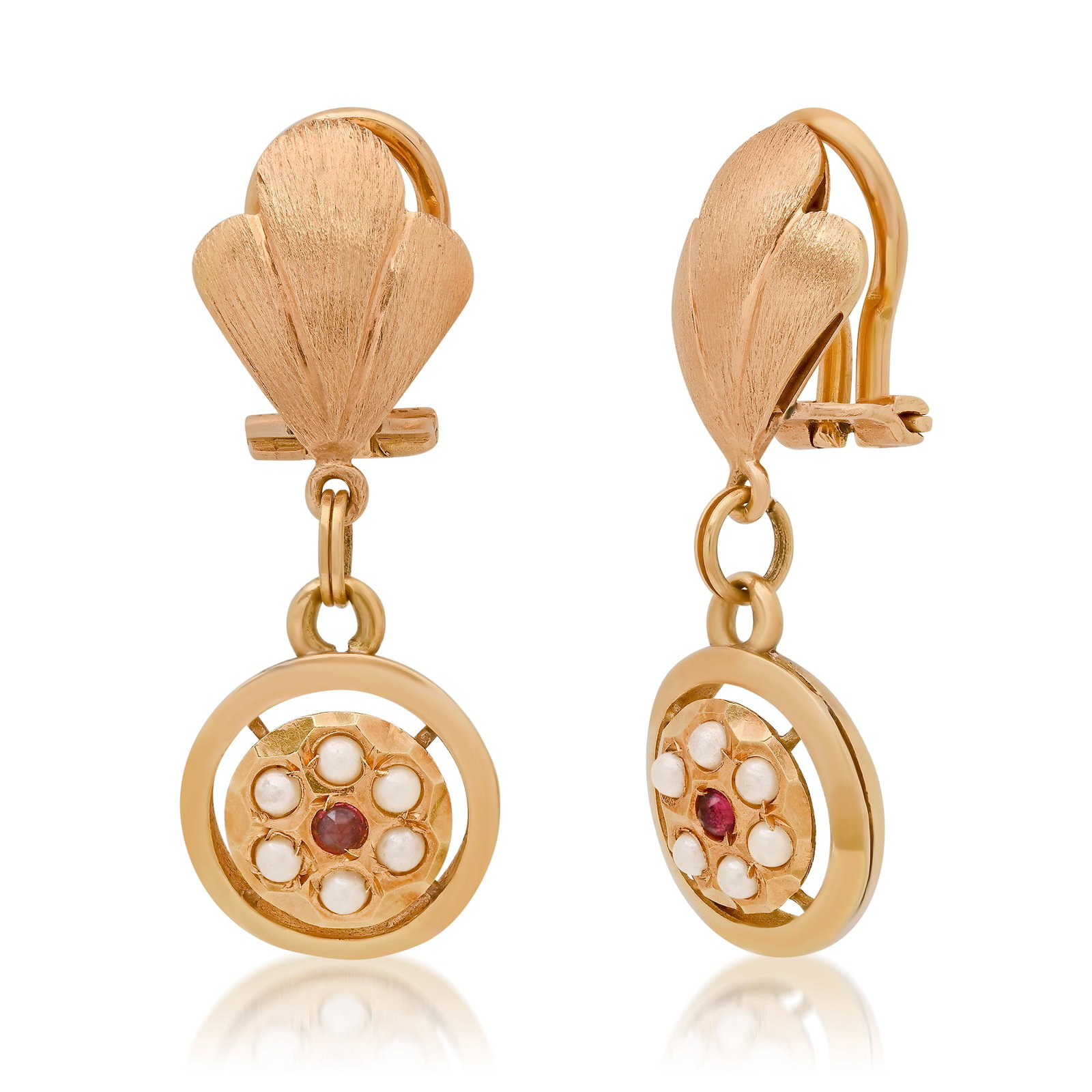 18K Yellow Gold Setting with Pearl and Ruby Earrings