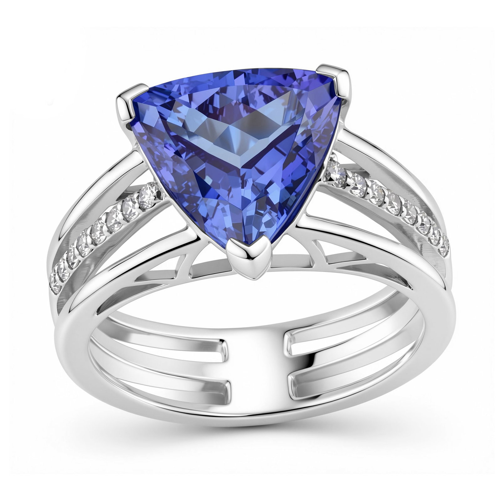 14K White Gold Ladies Ring with 3.75ct Tanzanite and 0.17tcw Adjacent Diamonds: Retail: $15,860.00 ****** 14K White Gold Ladies Ring with 3.75ct Tanzanite and 0.17tcw Adjacent Diamonds ****** Size: 7 / Metal: 14K White Gold / Total Item Weight: 5.1 Grams / Country Made: United St