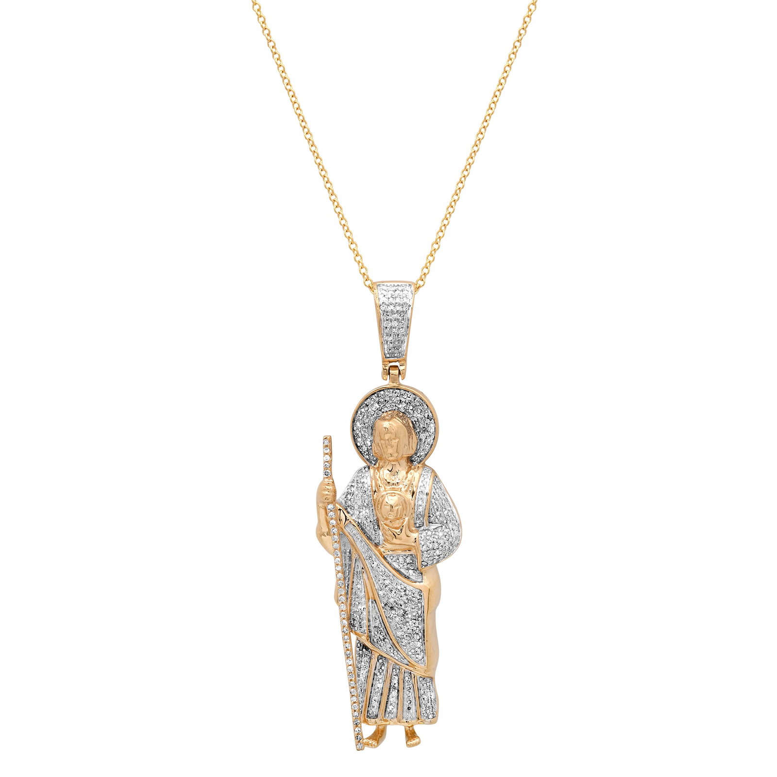 14K Yellow Gold Setting with 0.96ct Diamond Icon Pendant: Retail: $4,936.00 ****** 14K Yellow Gold Setting with 0.96ct Diamond Icon Pendant ****** Size: 18 / Metal: 14K Yellow Gold / Total Item Weight: 11.0 Grams / Country Made: United States / / Main Stone: