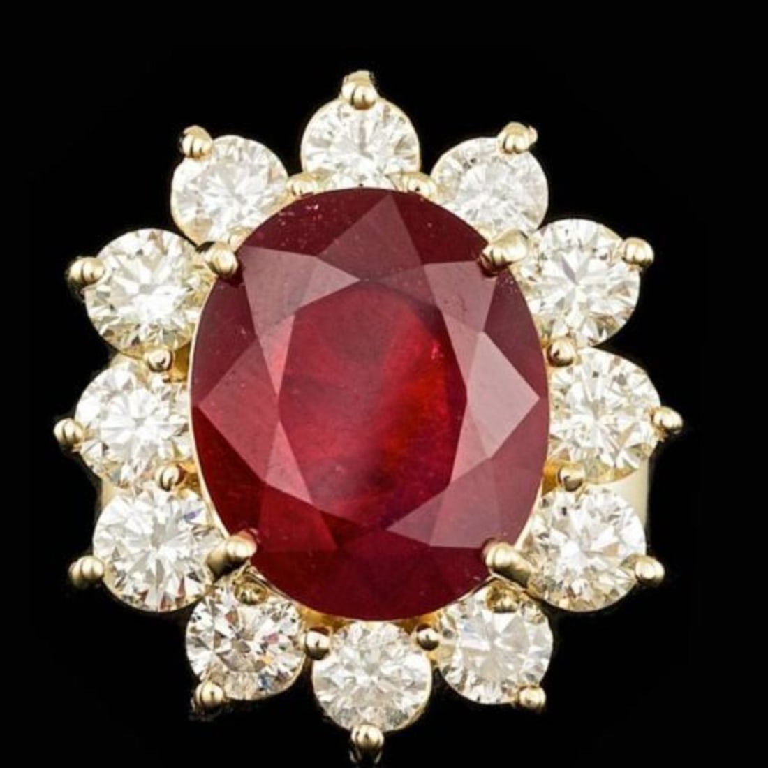 14K Yellow Gold 9.25ct Ruby and 3.17ct Diamond Ring: Retail: $23,605.00 ****** 14K Yellow Gold 9.25ct Ruby and 3.17ct Diamond Ring ****** Metal: 14K Yellow Gold / Total Item Weight: 12.3 Grams / Country Made: United States / / Main Stone: Ruby / Color: 
