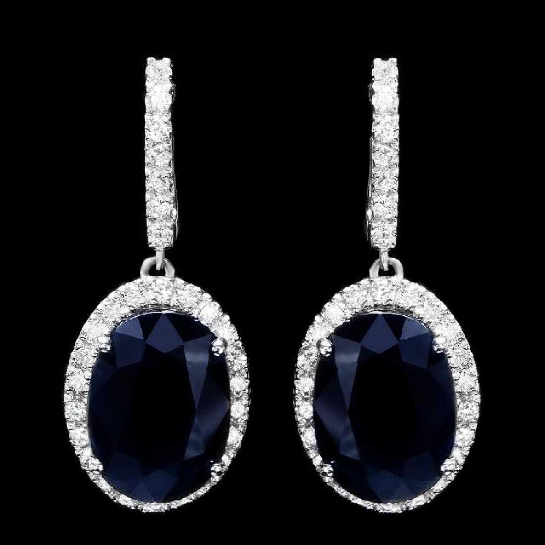 14K White Gold 14.12ct Sapphire and 1.74ct Diamond Earrings: Retail: $9,810.00 ****** 14K White Gold 14.12ct Sapphire and 1.74ct Diamond Earrings ****** Metal: 14K White Gold / Total Item Weight: 8.4 Grams / Country Made: United States / / Main Stone: Sapphire