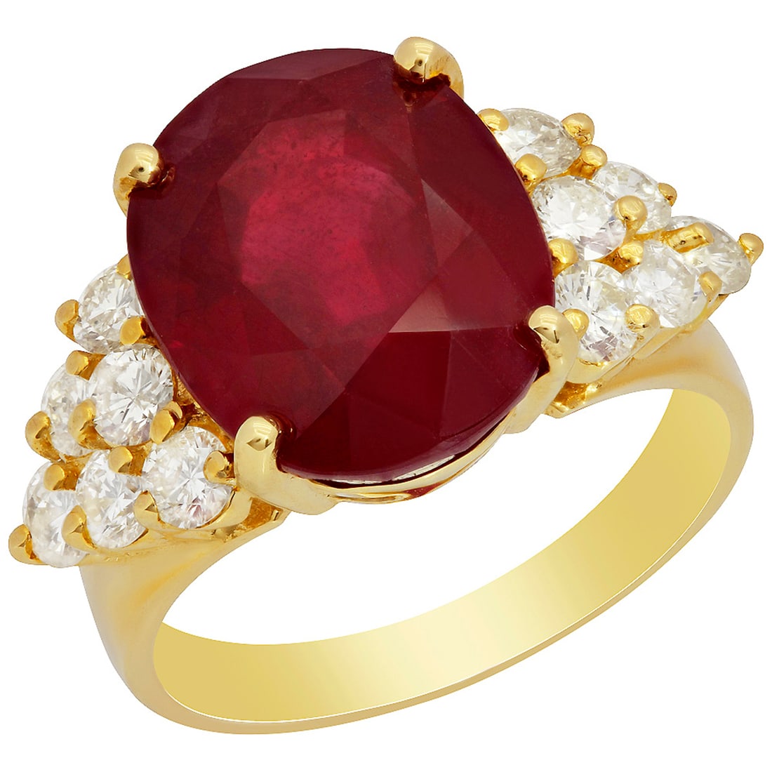 14k Yellow Gold 10.56ct Ruby 1.06ct Diamond Ring: Retail: $8,540.00 ****** 14k Yellow Gold 10.56ct Ruby 1.06ct Diamond Ring ****** Metal: 14K Yellow Gold / Total Item Weight: 6.90 grams / Country Made: United States / / Main Stone: Ruby / Color: Inte