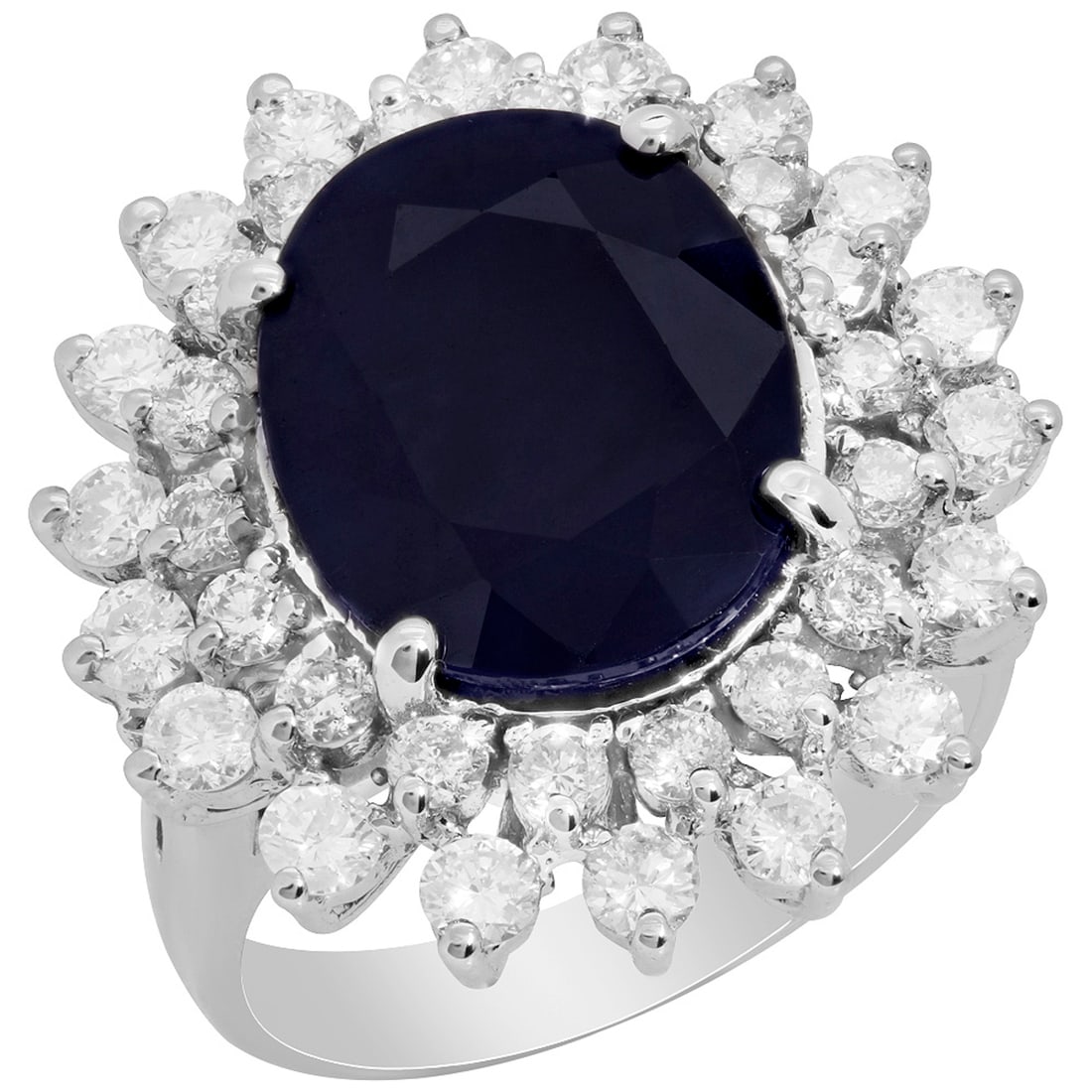 14k White Gold 7.16ct Sapphire 1.58ct Diamond Ring: Retail: $7,300.00 ****** 14k White Gold 7.16ct Sapphire 1.58ct Diamond Ring ****** Metal: 14K White Gold / Total Item Weight: 8.70 grams / Country Made: United States / / Main Stone: Sapphire / Color: