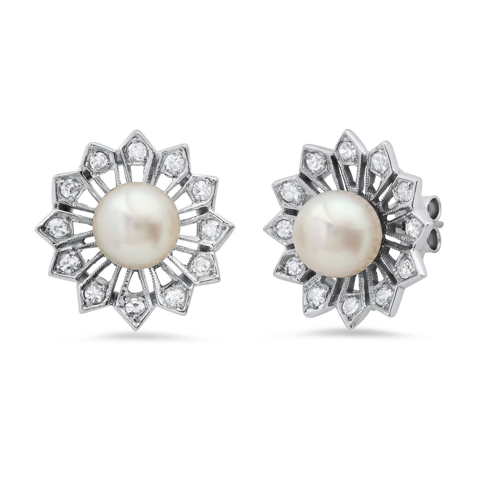 14K White Gold Akoya Pearl and Diamond Earrings