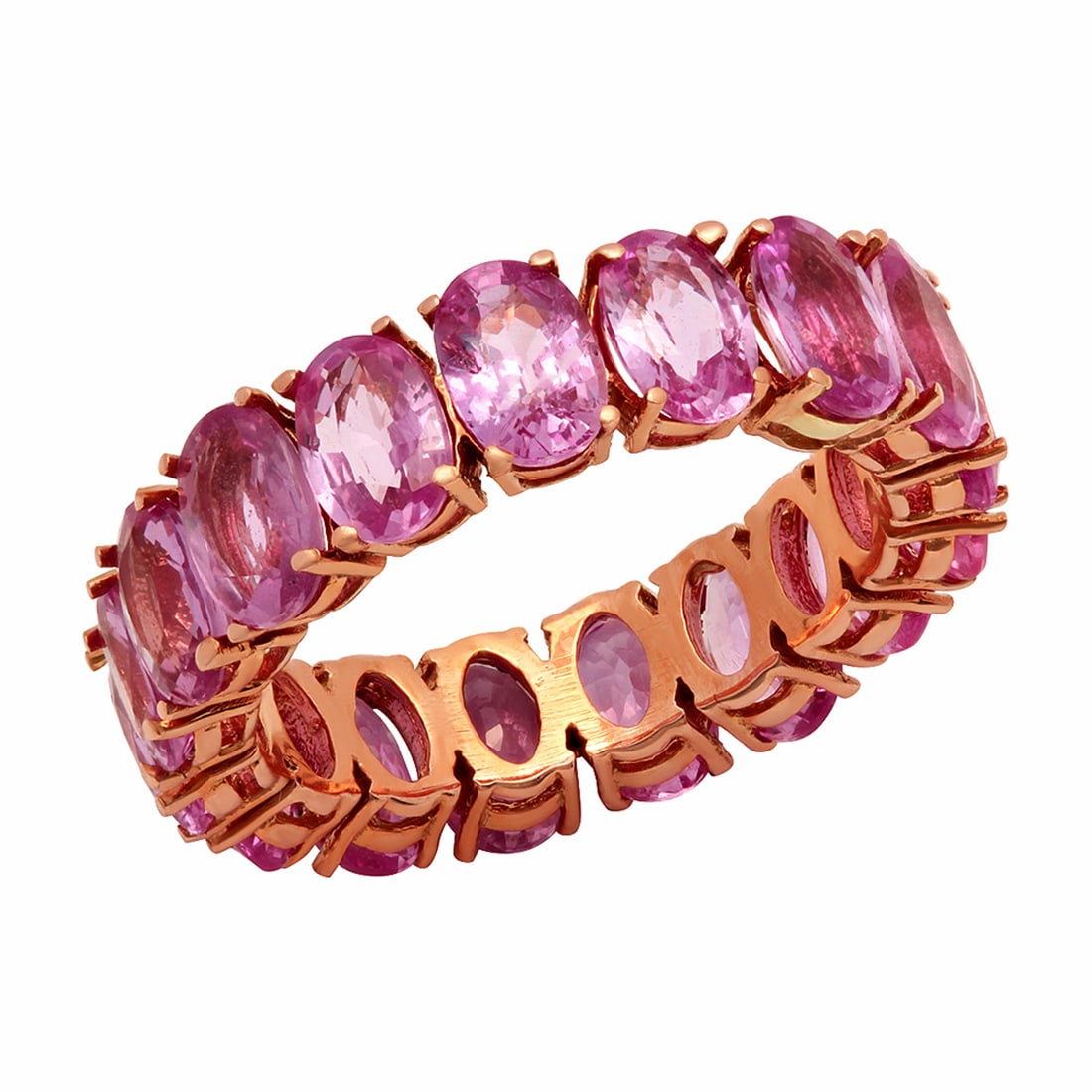 14k Rose Gold 10.25ct Pink Sapphire Eternity Band Ring: Retail: $5,750.00 ****** 14k Rose Gold 10.25ct Pink Sapphire Eternity Band Ring ****** Metal: 14K Rose Gold / Total Item Weight: 5,73 grams / Country Made: United States / / Main Stone: Pink Sapphire 