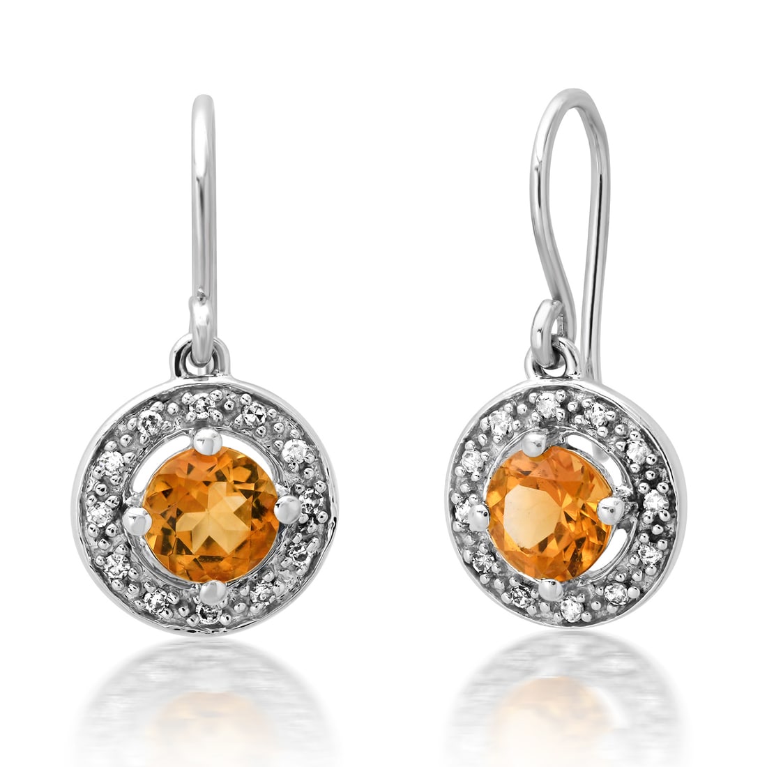 10K White Gold Setting with 1.02ct Citrine and 0.21ct Diamond Earrings