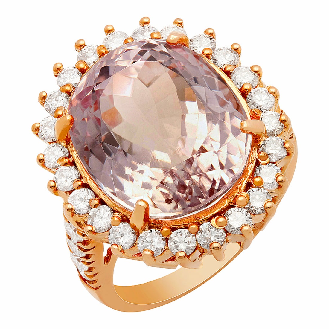 14k Rose Gold 16.56ct Kunzite 1.51ct Diamond Ring: Retail: $12,270.00 ****** 14k Rose Gold 16.56ct Kunzite 1.51ct Diamond Ring ****** Metal: 14K Rose Gold / Total Item Weight: 11.40 grams / Country Made: United States / / Main Stone: Kunzite / Color: 