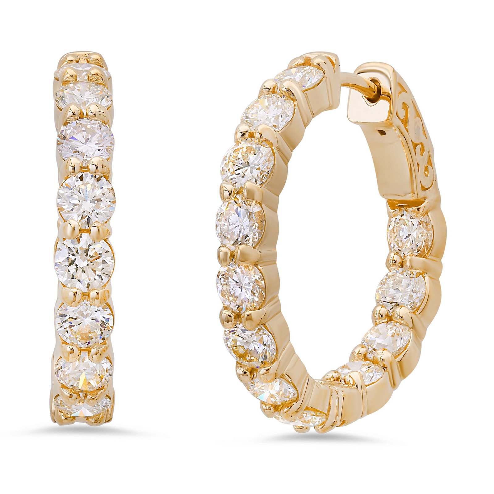 14K Yellow Gold with 4.03ct Diamond Hoop Earrings