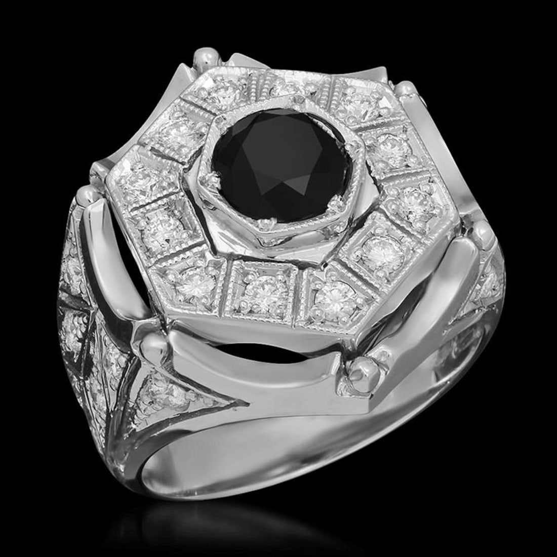 14K White Gold 1.70ct Fancy Color Diamond and 1.37ct Diamond Mens Ring: Retail: $13,850.00 ****** 14K White Gold 1.70ct Fancy Color Diamond and 1.37ct Diamond Mens Ring ****** Metal: 14K White Gold / Total Item Weight: 11.1 Grams / Country Made: United States / / Main Sto