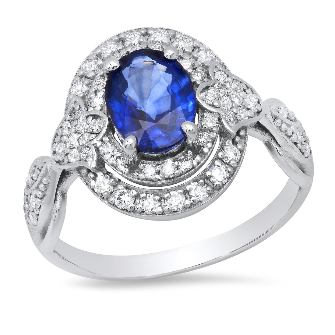 14K White Gold 1.62ct Sapphire and 0.56ct Diamond Ring: Retail: $3,650.00 ****** 14K White Gold 1.62ct Sapphire and 0.56ct Diamond Ring ****** Size: 7 / Metal: 14K White Gold / Total Item Weight: 4.1 Grams / Country Made: United States / / Main Stone: