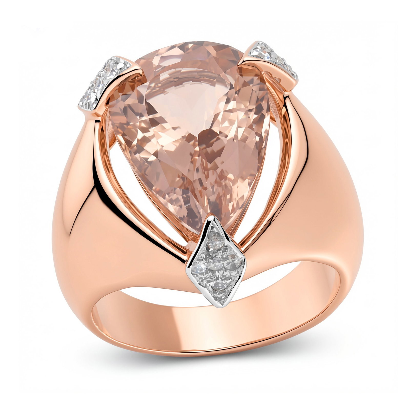 18K Rose Gold Ladies Ring with 5.52ct Morganite and 0.28tcw Adjacent Diamonds