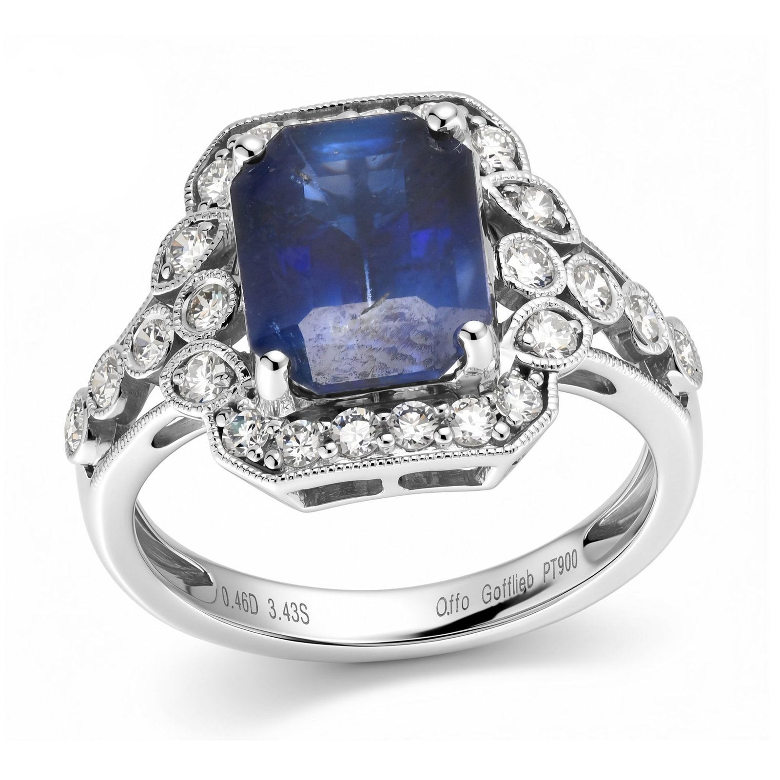 Platinum Ladies Ring with 3.43ct GIA Certified Sapphire and 0.46tcw Adjacent Diamonds: Retail: $25,860.00 ****** Platinum Ladies Ring with 3.43ct GIA Certified Sapphire and 0.46tcw Adjacent Diamonds ****** Size: 7 / Metal: Platinum / Total Item Weight: 6.4 Grams / Country Made: United S