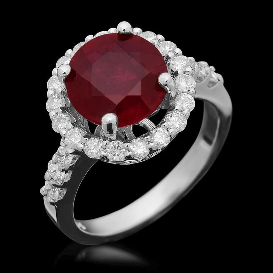 14K White Gold 3.83ct Ruby and 0.91ct Diamond Ring: Retail: $5,880.00 ****** 14K White Gold 3.83ct Ruby and 0.91ct Diamond Ring ****** Metal: 14K White Gold / Total Item Weight: 6.0 Grams / Country Made: United States / / Main Stone: Ruby / Color: Red