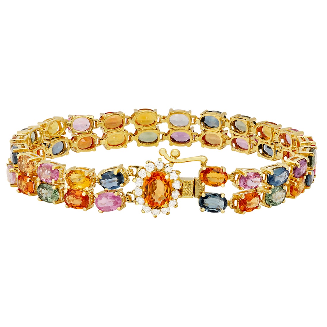 14k Yellow Gold 27.26ct Sapphire 0.44ct Diamond Bracelet: Retail: $23,600.00 ****** 14k Yellow Gold 27.26ct Sapphire 0.44ct Diamond Bracelet ****** Metal: 14K Yellow Gold / Total Item Weight: 19.00 grams / Country Made: United States / / Main Stone: