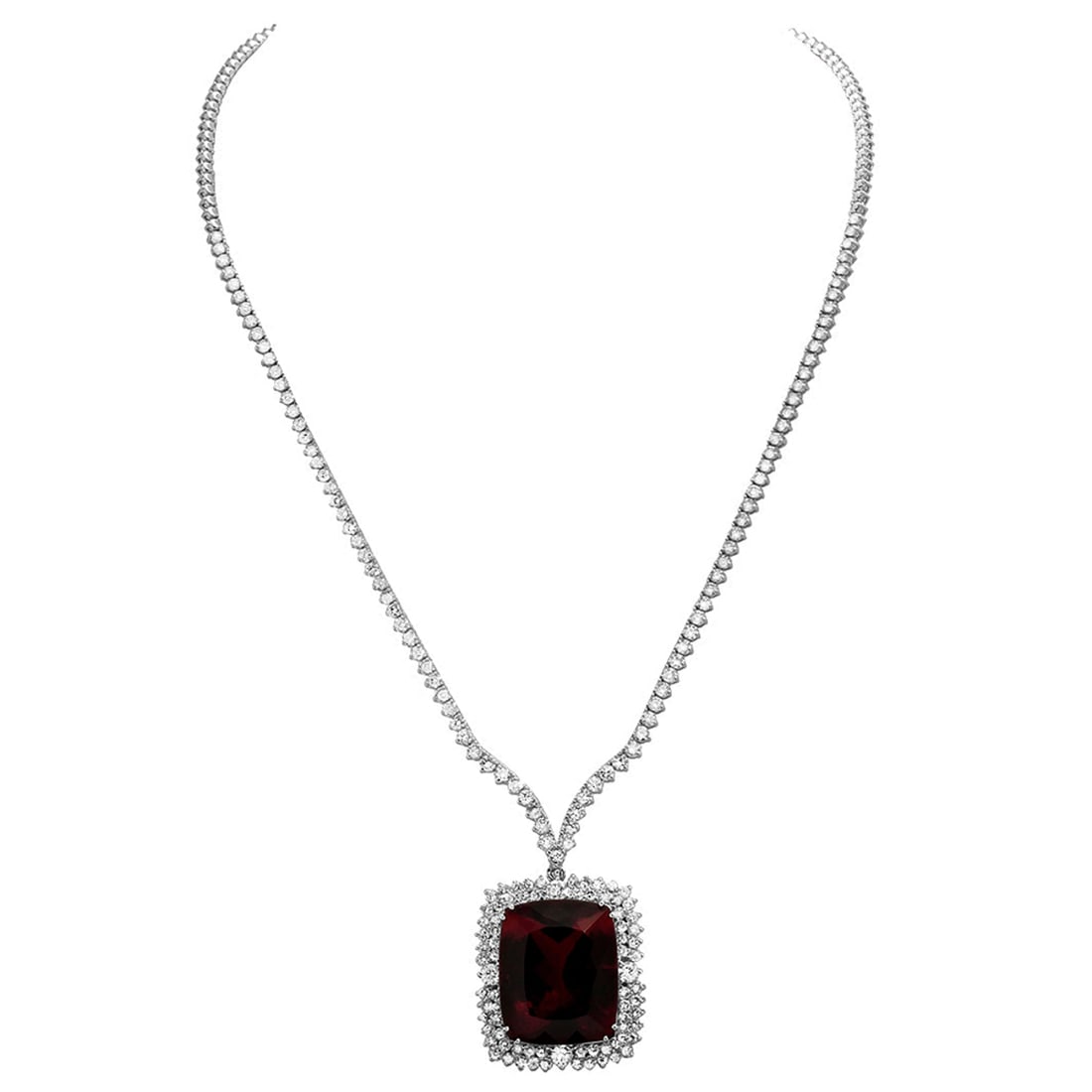 14k White Gold 33.36ct Purple Tourmaline 7.35ct Diamond Necklace: Retail: $54,500.00 ****** 14k White Gold 33.36ct Purple Tourmaline 7.35ct Diamond Necklace ****** Metal: 14K White Gold / Total Item Weight: 35.90 grams / Country Made: United States / / Main Stone: P