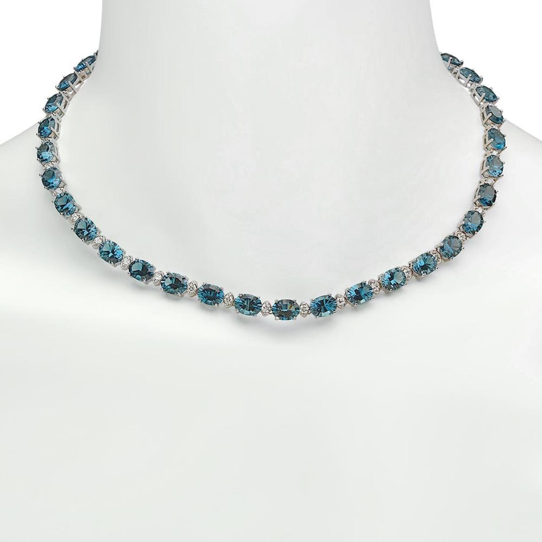 14K Gold 53.00ct Topaz 2.43ct Diamond Necklace: Retail: $19,930.00 ****** 14K Gold 53.00ct Topaz 2.43ct Diamond Necklace ****** Metal: 14K Solid Gold / Total Item Weight: 33.2 grams / Country Made: United States / / Main Stone: Blue Topaz / Color: 