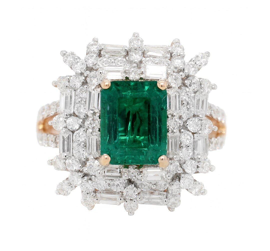 Two Tone Platinum Ladies Ring with 2.65ct GIA Certified Emerald and 2.09tcw Adjacent Diamonds