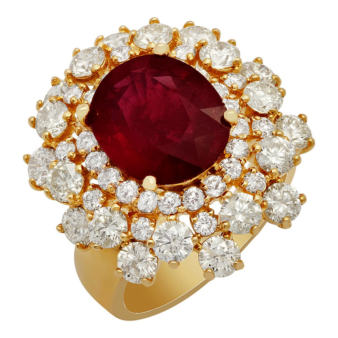 14k Yellow Gold 5.31ct Ruby 3.51ct Diamond Ring: Retail: $12,325.00 ****** 14k Yellow Gold 5.31ct Ruby 3.51ct Diamond Ring ****** Metal: 14K Yellow Gold / Total Item Weight: 11.40 grams / Country Made: United States / / Main Stone: Ruby / Color: Int