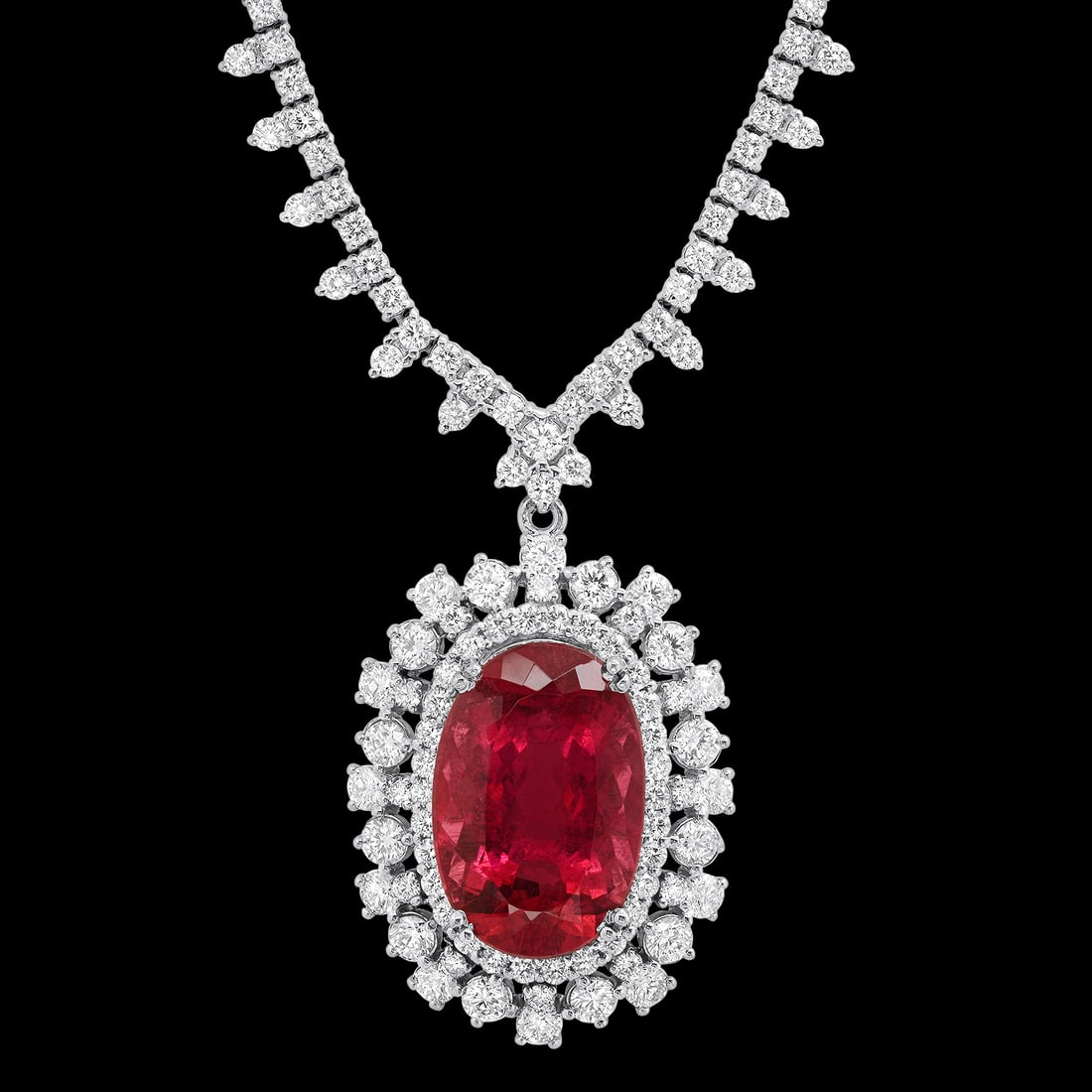18K White Gold 15.87ct Tourmaline and 9.05ct Diamond Necklace: Retail: $61,227.00 ****** 18K White Gold 15.87ct Tourmaline and 9.05ct Diamond Necklace ****** Metal: 18K White Gold / Total Item Weight: 30.1 Grams / Country Made: United States / / Main Stone: Tourm