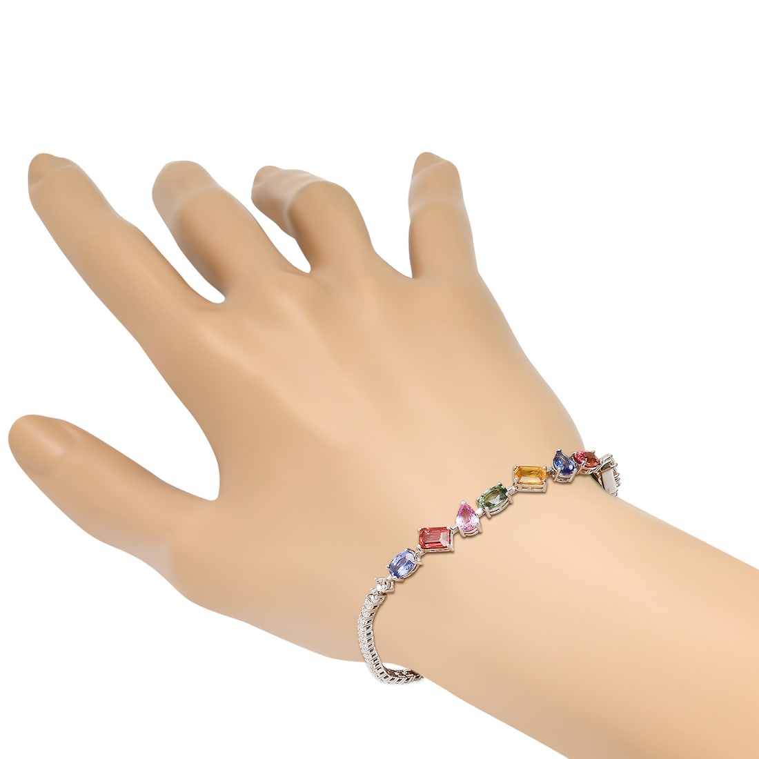 14K White Gold Setting with 4.55ct Multi-color Sapphire and 2.07ct Diamond Bracelet: Retail: $17,910.00 ****** 14K White Gold Setting with 4.55ct Multi-color Sapphire and 2.07ct Diamond Bracelet ****** Size: 7 / Metal: 14K White Gold / Total Item Weight: 7.7 Gram / Country Made: Unite