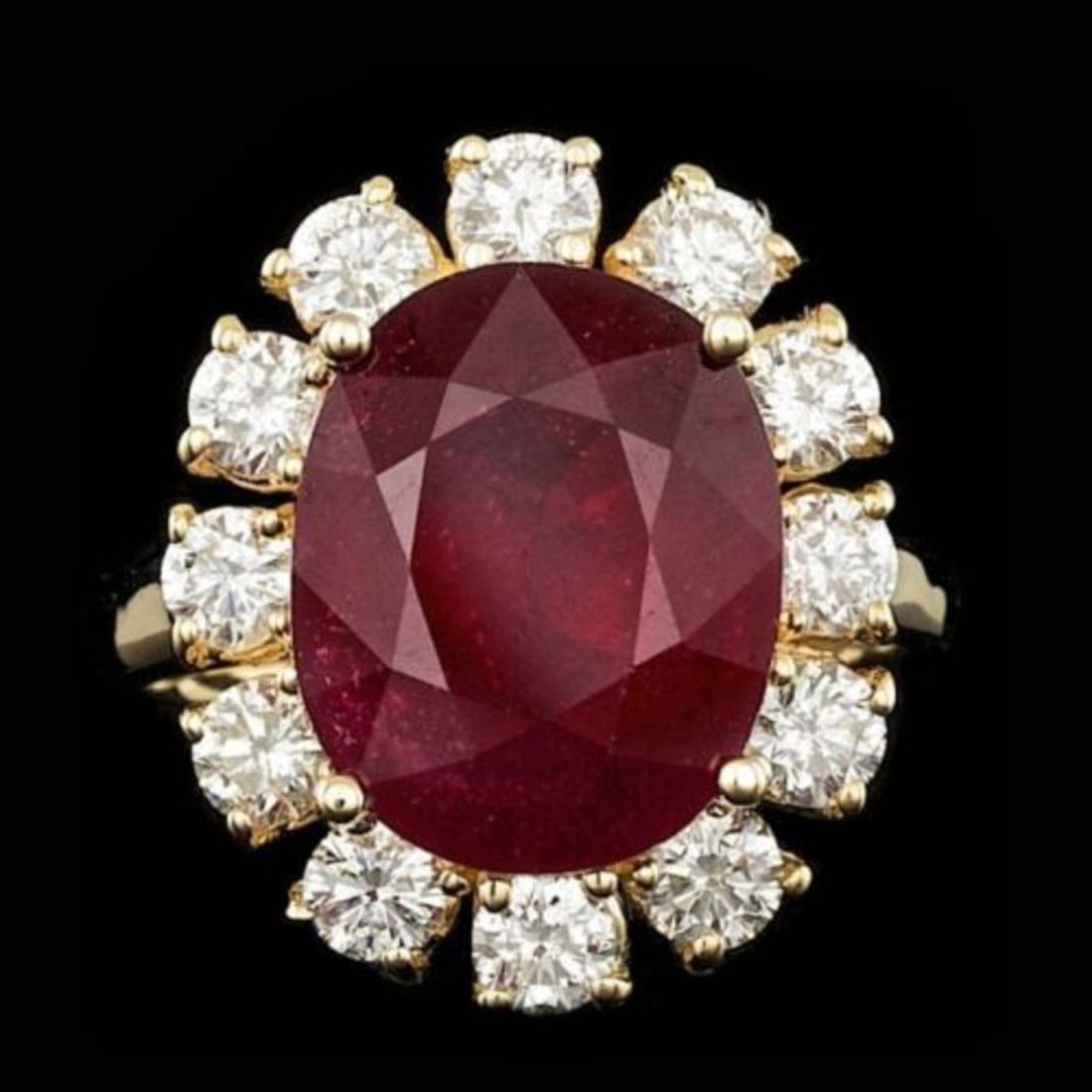 14K Yellow Gold 8.72ct Ruby and 1.68ct Diamond Ring: Retail: $15,515.00 ****** 14K Yellow Gold 8.72ct Ruby and 1.68ct Diamond Ring ****** Metal: 14K Yellow Gold / Total Item Weight: 7.8 Grams / Country Made: United States / / Main Stone: Ruby / Color: R