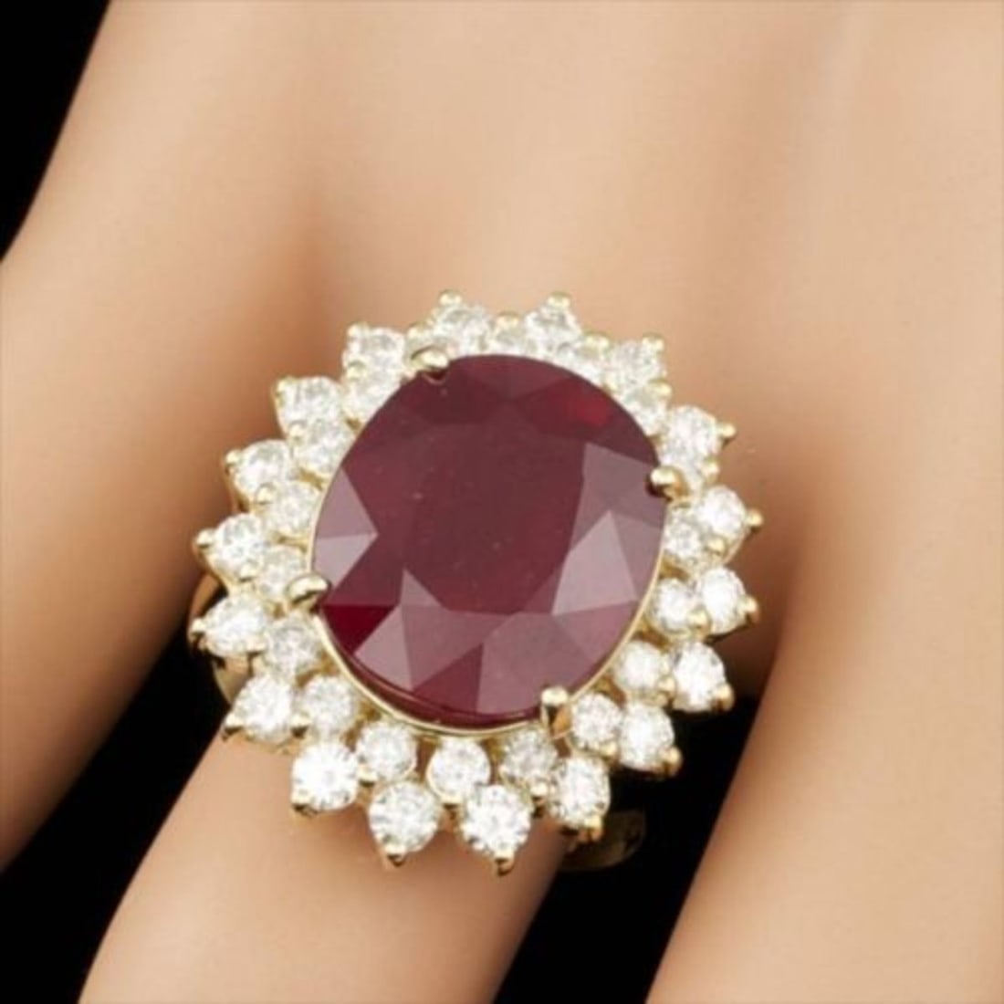 14K Yellow Gold 12.17ct Ruby and 1.92ct Diamond Ring - 3