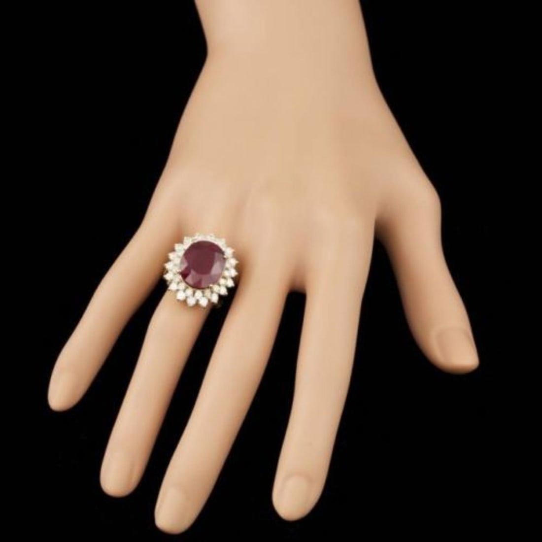 14K Yellow Gold 12.17ct Ruby and 1.92ct Diamond Ring - 4
