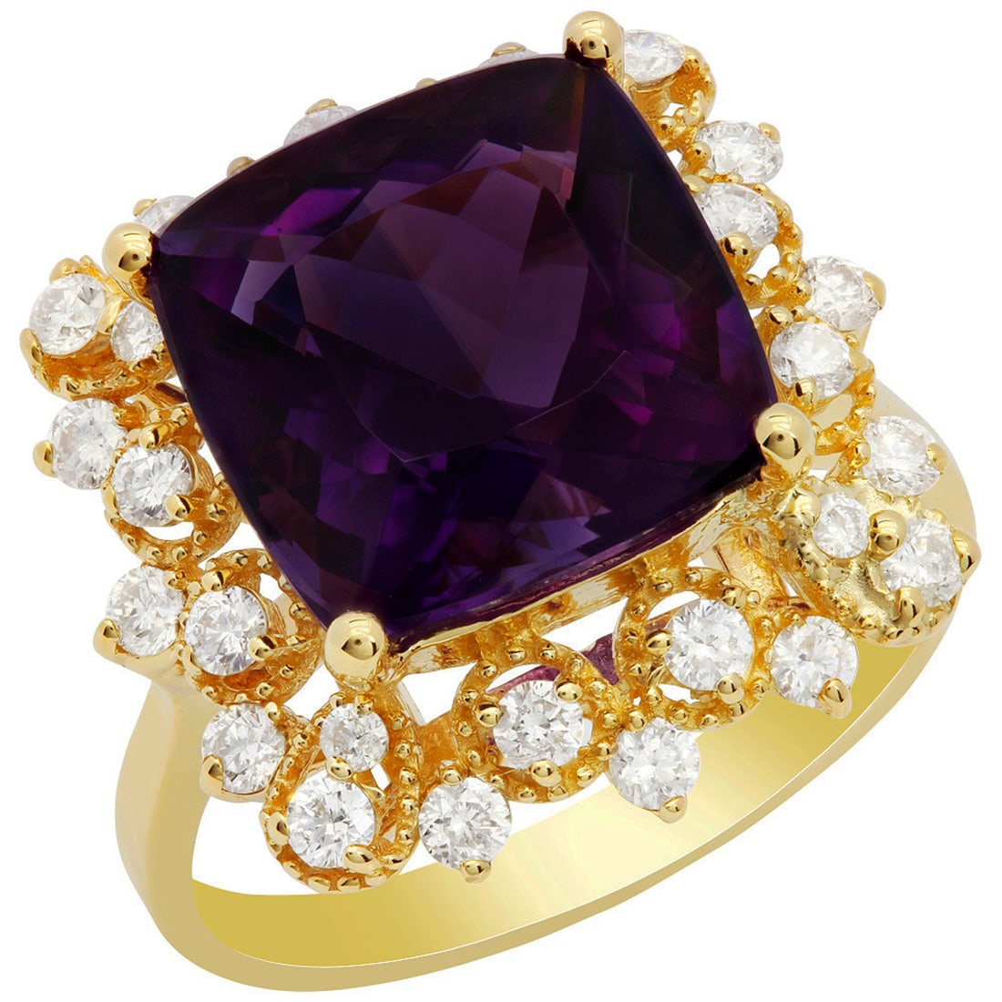 14k Yellow Gold 5.26ct Amethyst 0.71ct Diamond Ring: Retail: $3,600.00 ****** 14k Yellow Gold 5.26ct Amethyst 0.71ct Diamond Ring ****** Metal: 14K Yellow Gold / Total Item Weight: 5.10 grams / Country Made: United States / / Main Stone: Amethyst /
