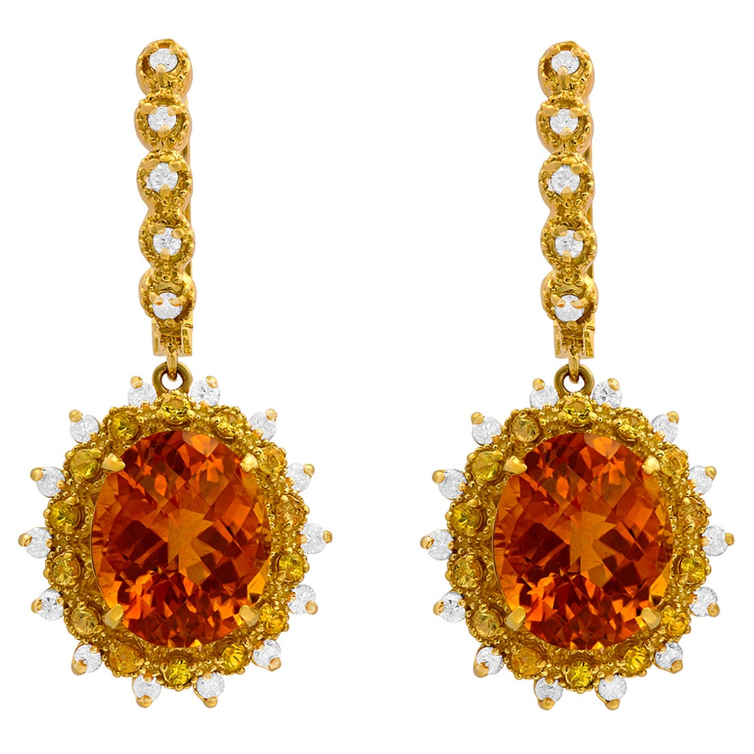 14k Yellow Gold 13.50 Citrine & 1.00ct Sapphire 1.02ct Diamond Earrings: Retail: $6,775.00 ****** 14k Yellow Gold 13.50 Citrine & 1.00ct Sapphire 1.02ct Diamond Earrings ****** Metal: 14K Yellow Gold / Total Item Weight: 10.03 grams / Country Made: United States / / Main S