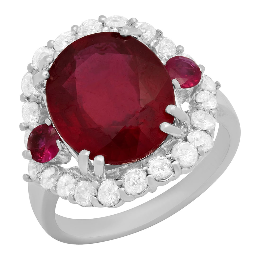 14k White Gold 7.00ct & 0.40ct Ruby 1.22ct Diamond Ring: Retail: $7,425.00 ****** 14k White Gold 7.00ct & 0.40ct Ruby 1.22ct Diamond Ring ****** Metal: 14K White Gold / Total Item Weight: 8.20 grams / Country Made: United States / / Main Stone: Ruby / Color