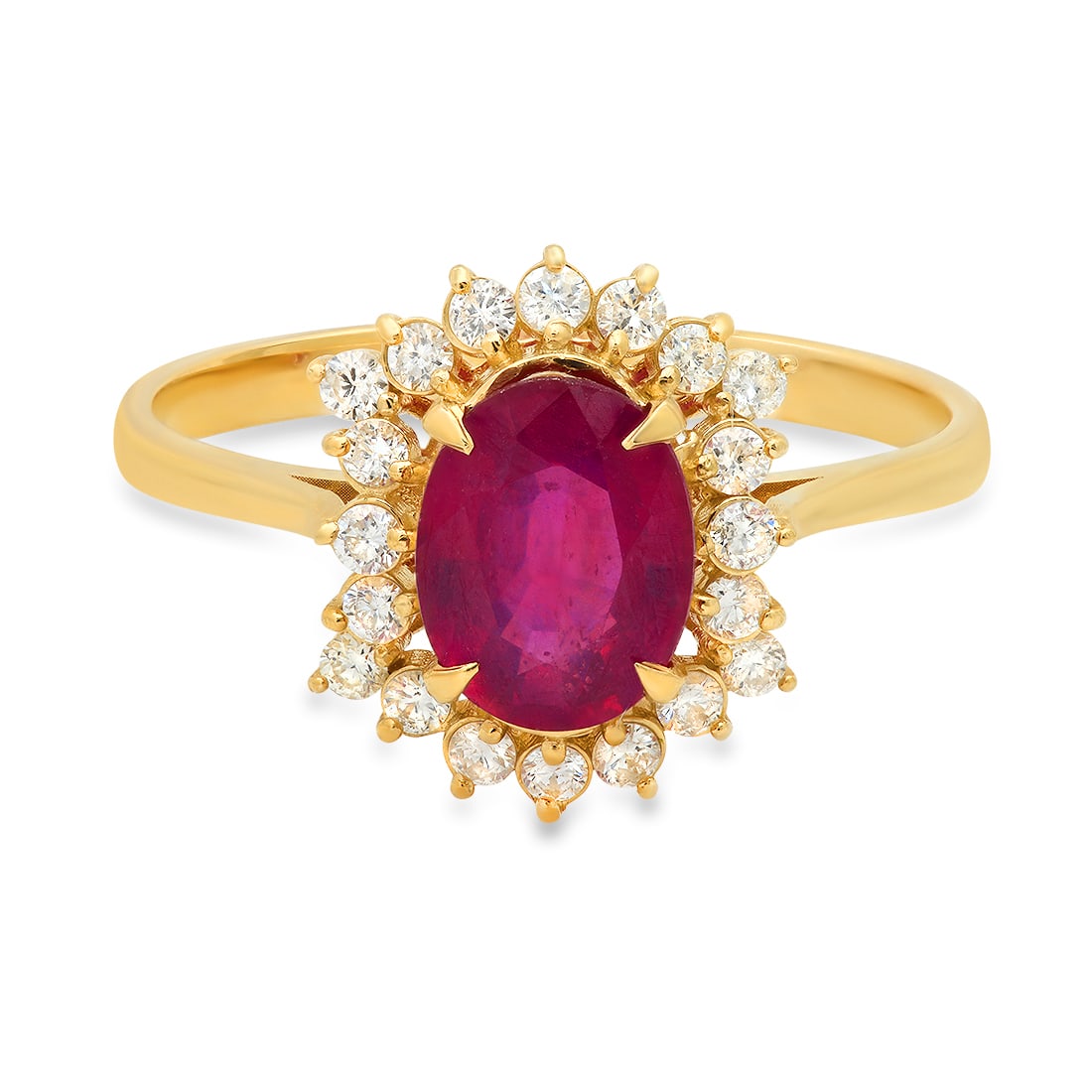14K Yellow Gold 2.50ct Ruby and 0.90ct Diamond Ring: Retail: $3,880.00 ****** 14K Yellow Gold 2.50ct Ruby and 0.90ct Diamond Ring ****** Metal: 14K Yellow Gold / Total Item Weight: 3.8 Grams / Country Made: United States / / Main Stone: Ruby / Color: Re