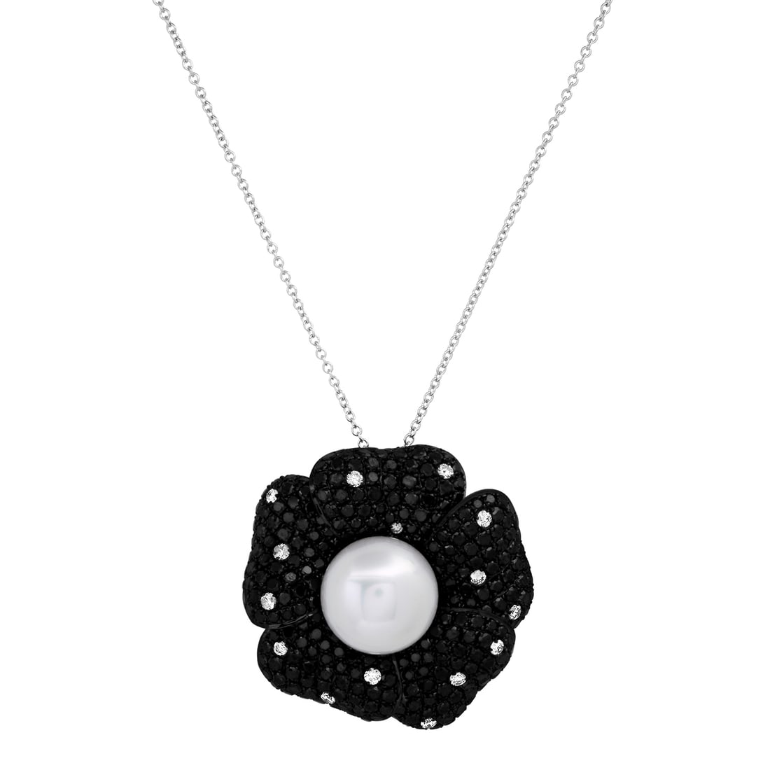 18K White Gold Setting with 4.44ct Black Diamond and 0.27ct Diamond Ladies Pendant: Retail: $8,620.00 ****** 18K White Gold Setting with 4.44ct Black Diamond and 0.27ct Diamond Ladies Pendant ****** Size: 18 / Metal: 18K White Gold / Total Item Weight: 4.6 Grams / Country Made: Unite