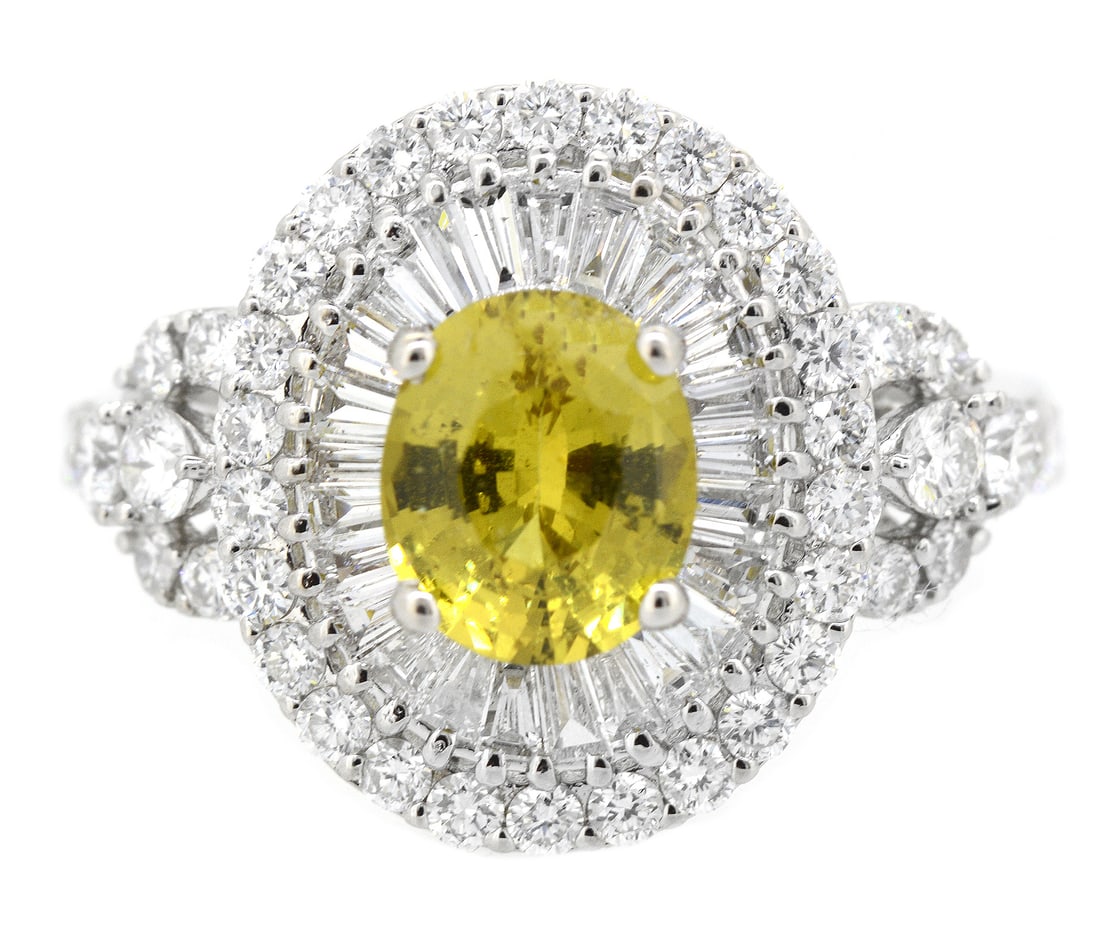 18K White Gold Ladies Ring with 1.60ct Sapphire and 1.30ct tw Diamonds: Retail: $9,500.00 ****** 18K White Gold Ladies Ring with 1.60ct Sapphire and 1.30ct tw Diamonds ****** Size: 6.5 / Metal: 18K White Gold / Total Item Weight: 4.9 Grams / Country Made: United States / 
