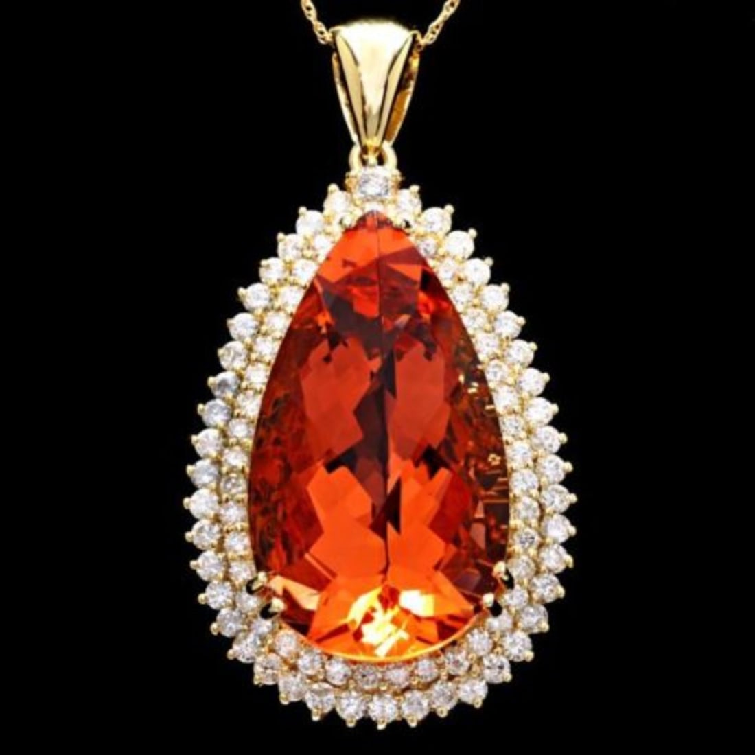 14K Gold 32.19ct Morganite 3.03ct Daimond Pendant: Retail: $33,000.00 ****** 14K Gold 32.19ct Morganite 3.03ct Daimond Pendant ****** Metal: 14K Yellow Gold / Total Item Weight: 21.0 Grams / Country Made: United States / / Main Stone: Morganite /
