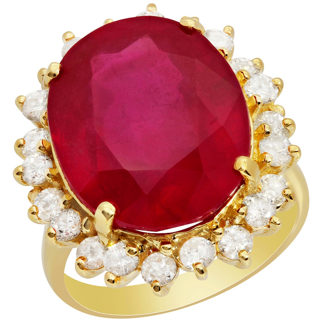 14k Yellow Gold 17.50ct Ruby 1.33ct Diamond Ring: Retail: $9,625.00 ****** 14k Yellow Gold 17.50ct Ruby 1.33ct Diamond Ring ****** Metal: 14K Yellow Gold / Total Item Weight: 9.30 grams / Country Made: United States / / Main Stone: Ruby / Color: Inte