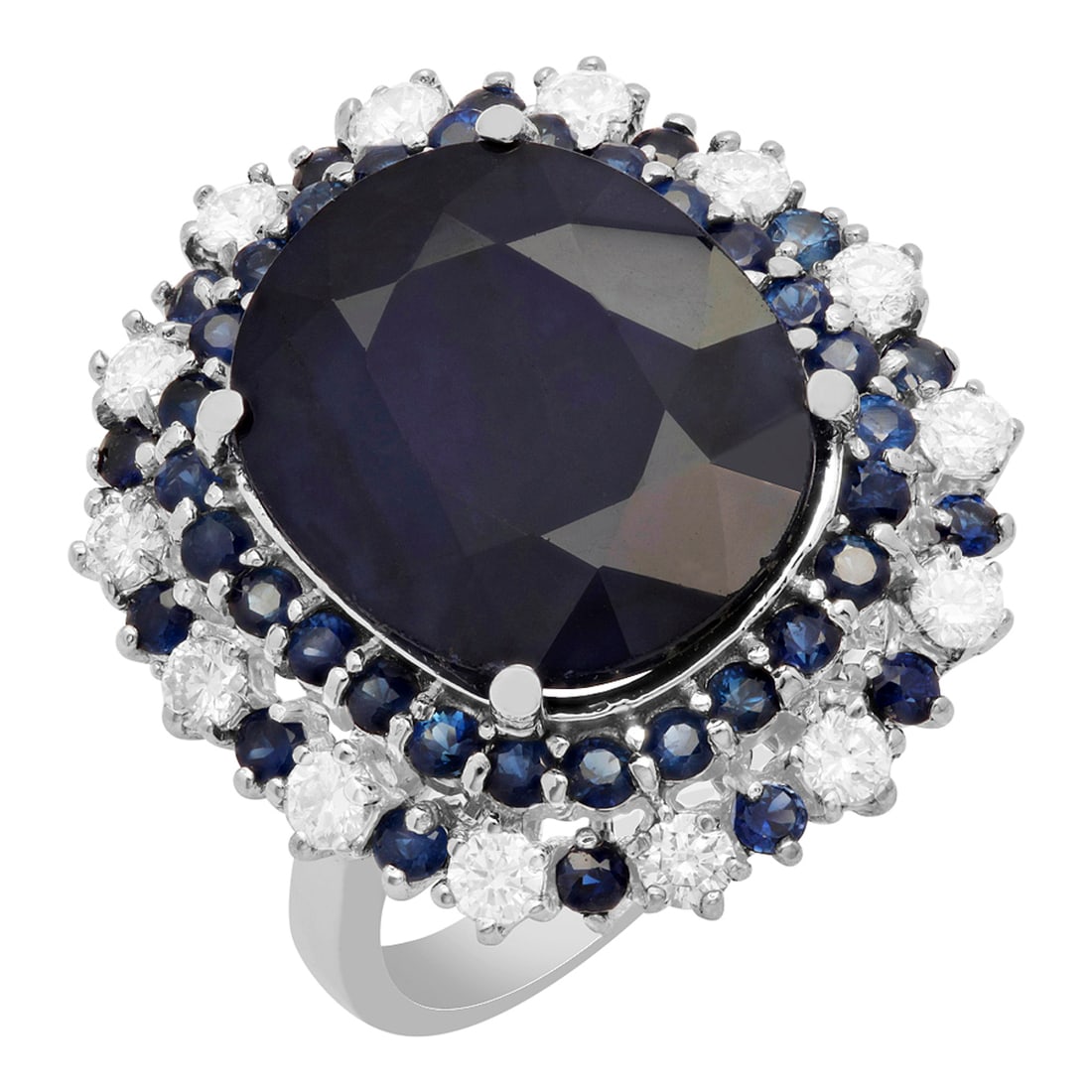 14k White Gold 15.44ct & 1.00ct Sapphire 1.00ct Diamond Ring: Retail: $9,750.00 ****** 14k White Gold 15.44ct & 1.00ct Sapphire 1.00ct Diamond Ring ****** Metal: 14K White Gold / Total Item Weight: 10.40 grams / Country Made: United States / / Main Stone: Sapphi