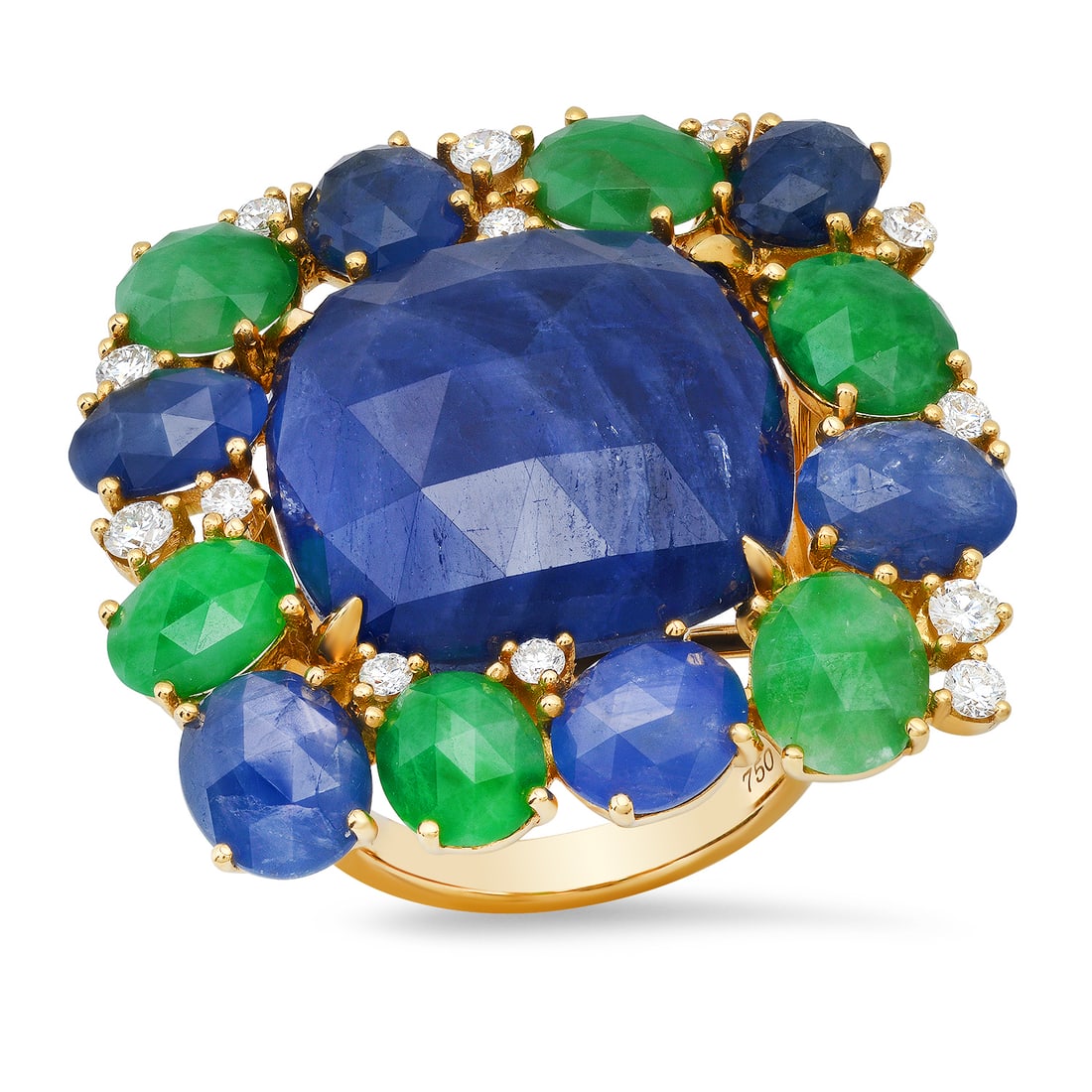 18K Yellow Gold Setting with 18.48ct Sapphire, 3.90ct Emerald and 0.81ct Diamond Ladies Ring: Retail: $14,523.00 ****** 18K Yellow Gold Setting with 18.48ct Sapphire, 3.90ct Emerald and 0.81ct Diamond Ladies Ring ****** Size: 6.75(we offer free resizing to winning bidders) / Metal: 18K Yellow 