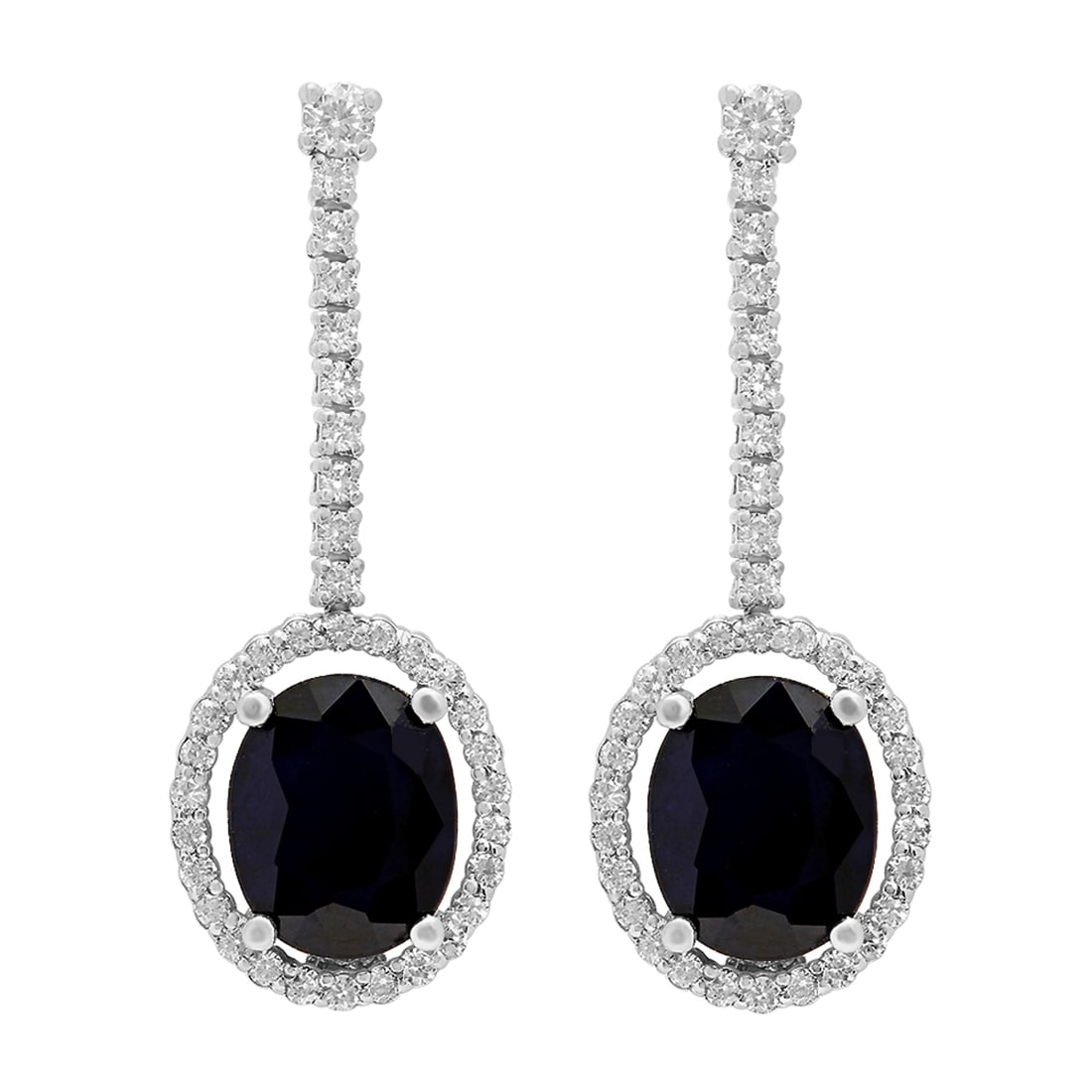 14k White Gold 5.85ct Sapphire 0.89ct Diamond Earrings: Retail: $7,285.00 ****** 14k White Gold 5.85ct Sapphire 0.89ct Diamond Earrings ****** Metal: 14K White Gold / Total Item Weight: 4.45 grams / Country Made: United States / / Main Stone: Sapphire / Co