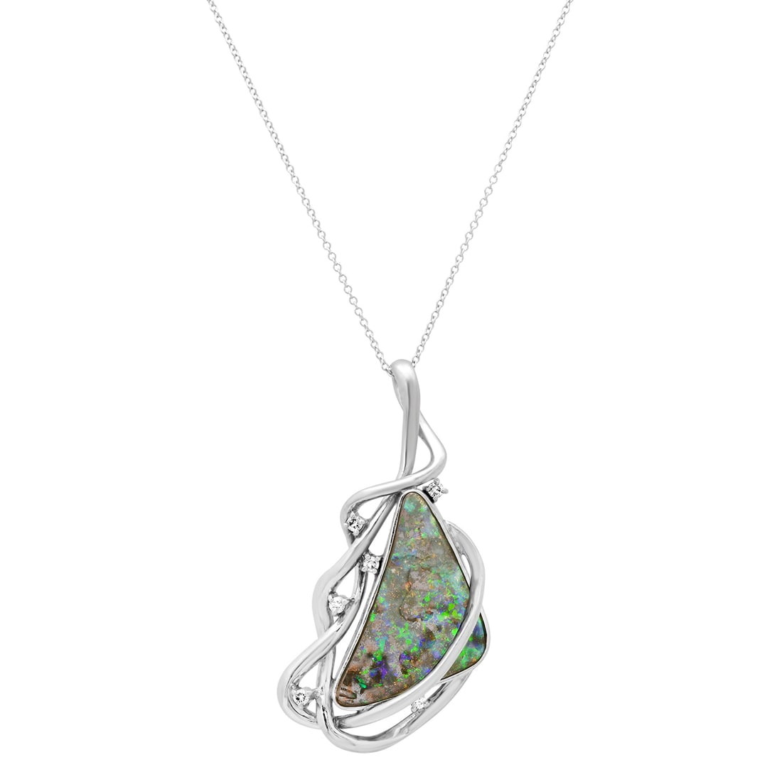 14K white Gold Setting with Free Form Black Opal and 0.15ct Diamond Pendant: Retail: $8,175.00 ****** 14K white Gold Setting with Free Form Black Opal and 0.15ct Diamond Pendant ****** Size: 18 / Metal: 14K White Gold / Total Item Weight: 17.4 Grams / Country Made: United Stat