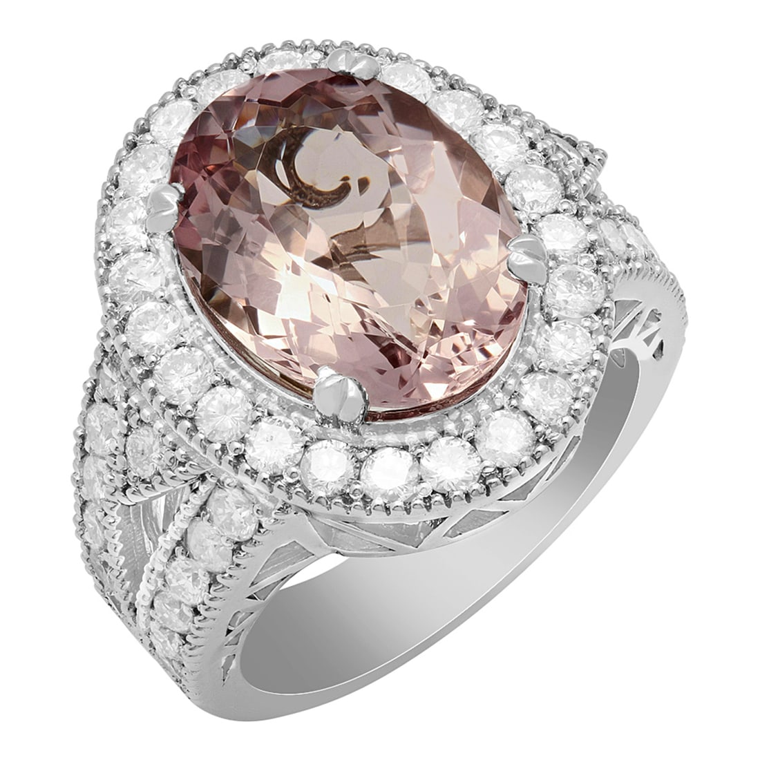 14k White Gold 5.71ct Kunzite 1.73ct Diamond Ring: Retail: $8,870.00 ****** 14k White Gold 5.71ct Kunzite 1.73ct Diamond Ring ****** Metal: 14K White Gold / Total Item Weight: 11.20 grams / Country Made: United States / / Main Stone: Kunzite / Color: