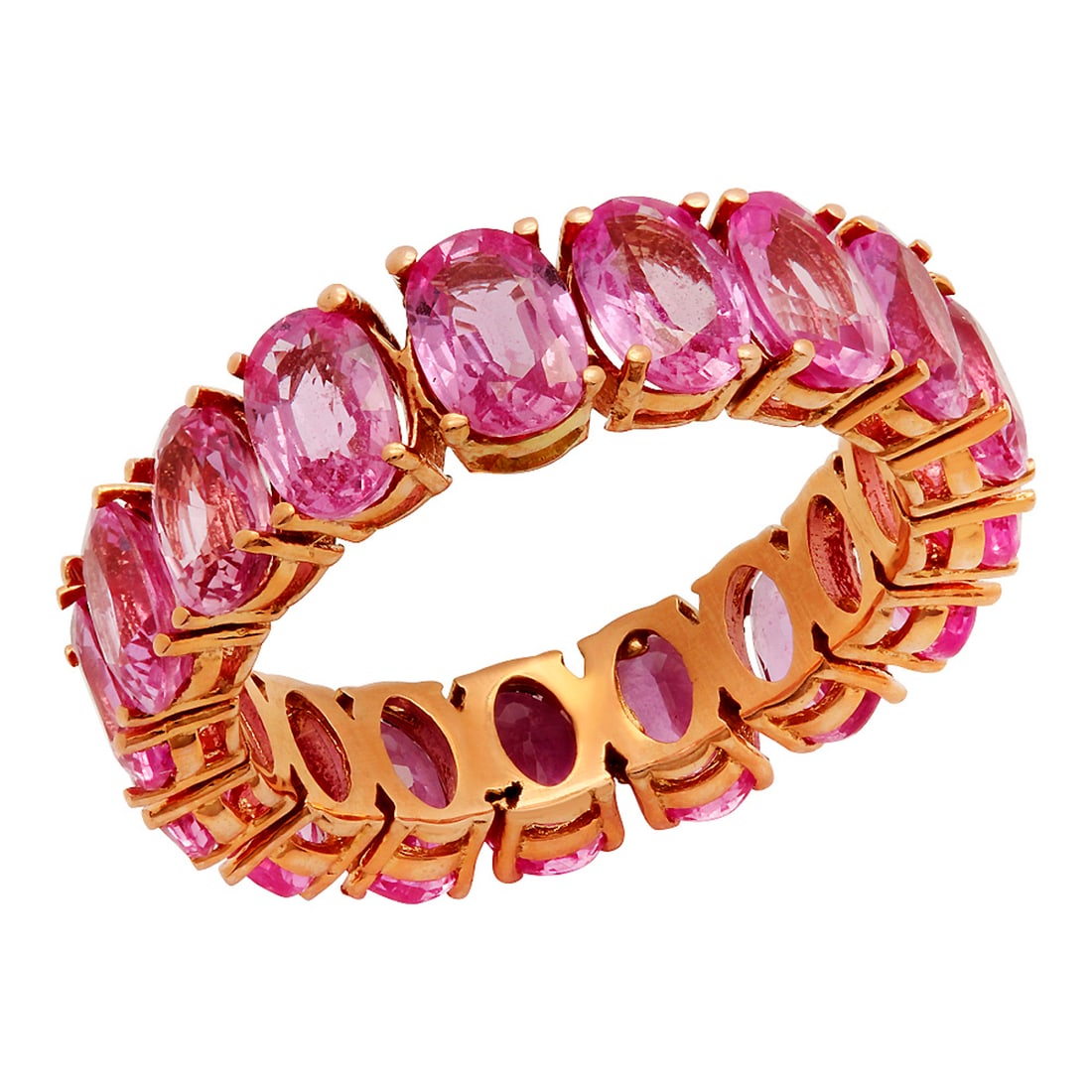 14k Rose Gold 11.12ct Pink Sapphire Eternity Band Ring: Retail: $6,270.00 ****** 14k Rose Gold 11.12ct Pink Sapphire Eternity Band Ring ****** Metal: 14K Rose Gold / Total Item Weight: 5.78 grams / Country Made: United States / / Main Stone: Pink Sapphire 