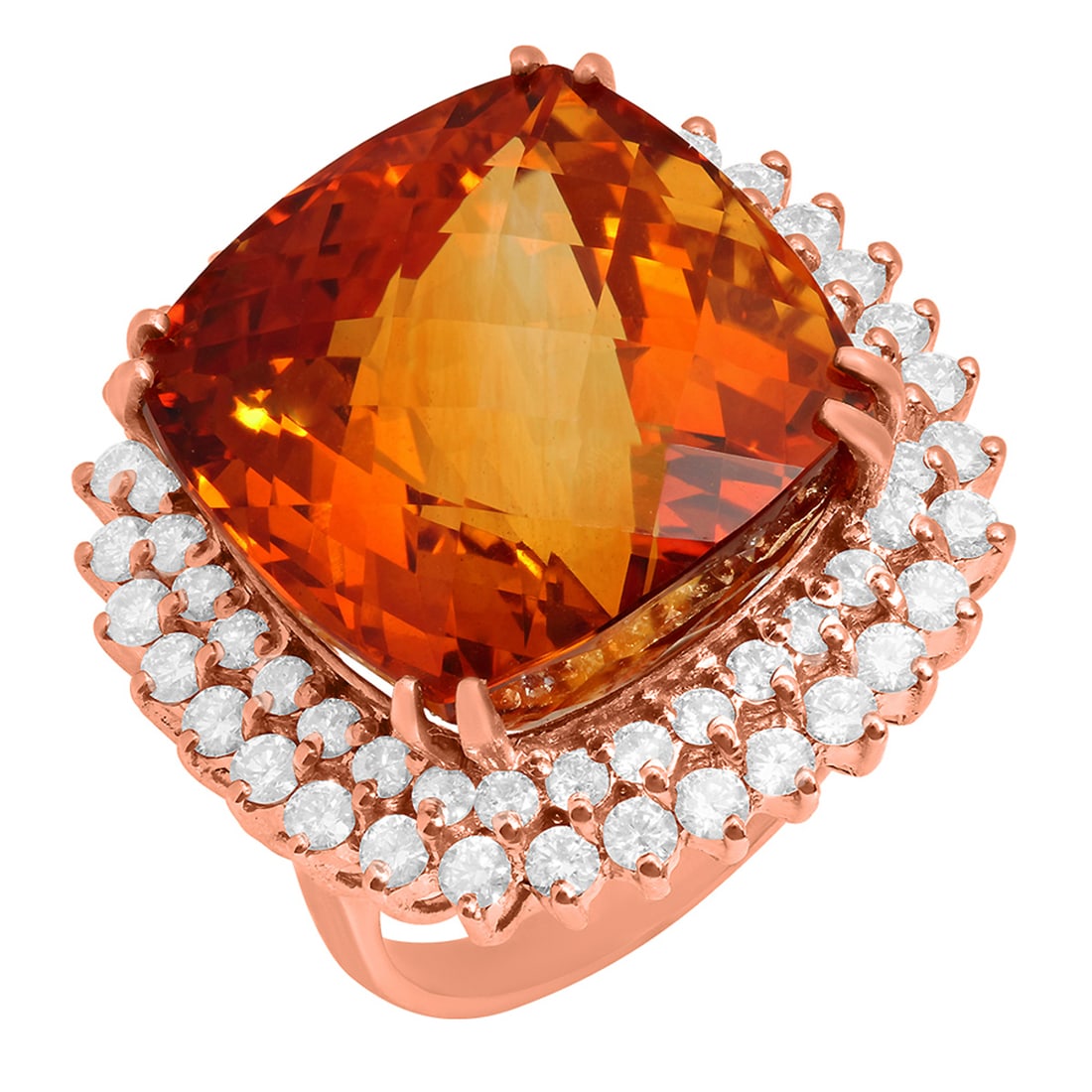14k Rose Gold 28.90ct Citrine 2.09ct Diamond Ring: Retail: $12,325.00 ****** 14k Rose Gold 28.90ct Citrine 2.09ct Diamond Ring ****** Metal: 14K Rose Gold / Total Item Weight: 17.10 grams / Country Made: United States / / Main Stone: Citrine / Color: 