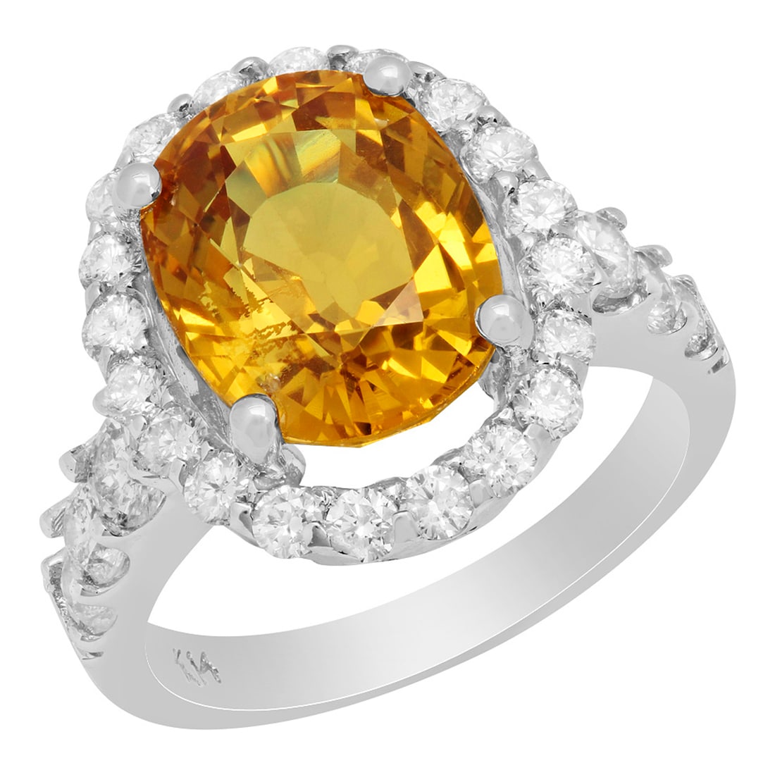 14k White Gold 6.95ct Yellow Sapphire 1.42ct Diamond Ring: Retail: $14,676.00 ****** 14k White Gold 6.95ct Yellow Sapphire 1.42ct Diamond Ring ****** Metal: 14K Yellow Gold / Total Item Weight: 6.8 grams / Country Made: United States / / Main Stone: Yellow Sa