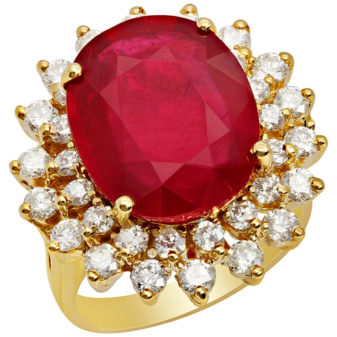 14k Yellow Gold 9.88ct Ruby 1.51ct Diamond Ring: Retail: $6,225.00 ****** 14k Yellow Gold 9.88ct Ruby 1.51ct Diamond Ring ****** Metal: 14K Yellow Gold / Total Item Weight: 9.50 grams / Country Made: United States / / Main Stone: Ruby / Color: Inten