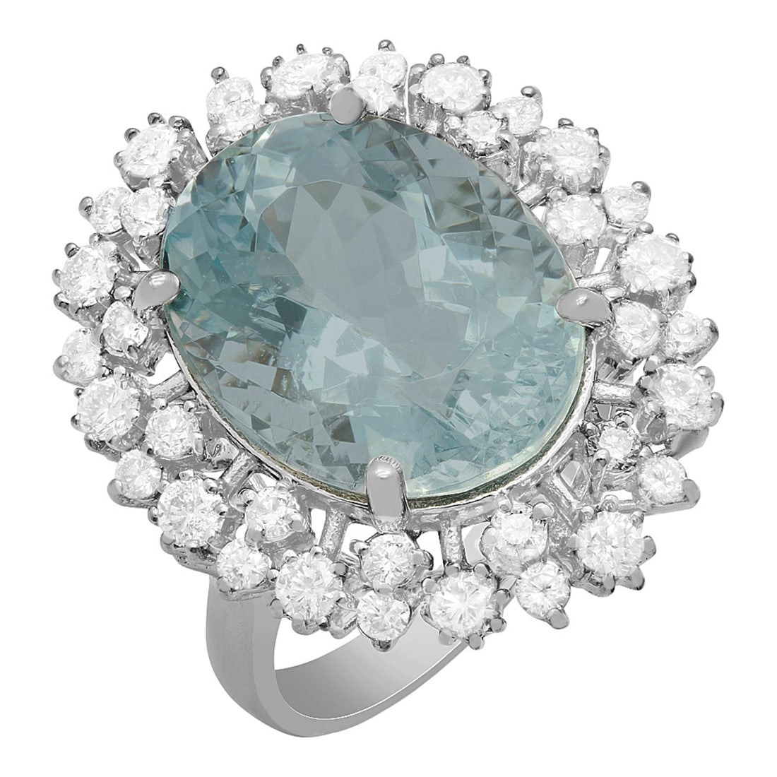 14k White Gold 10.35ct Aquamarine 1.28ct Diamond Ring: Retail: $8,885.00 ****** 14k White Gold 10.35ct Aquamarine 1.28ct Diamond Ring ****** Metal: 14K White Gold / Total Item Weight: 9.00 grams / Country Made: United States / / Main Stone: Aquamarine / C