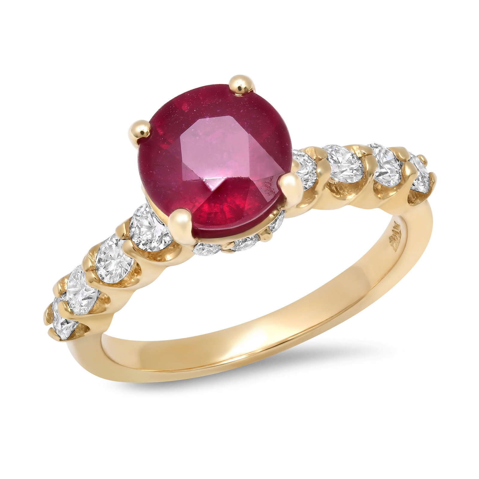 14K Yellow Gold Ladies Ring with 2.62ct Ruby and 1.15tcw Diamonds: Retail: $9,325.00 ****** 14K Yellow Gold Ladies Ring with 2.62ct Ruby and 1.15tcw Diamonds ****** Size: 7(we offer free resizing to winning bidders) / Metal: 14K Yellow Gold / Total Item Weight: 4.5