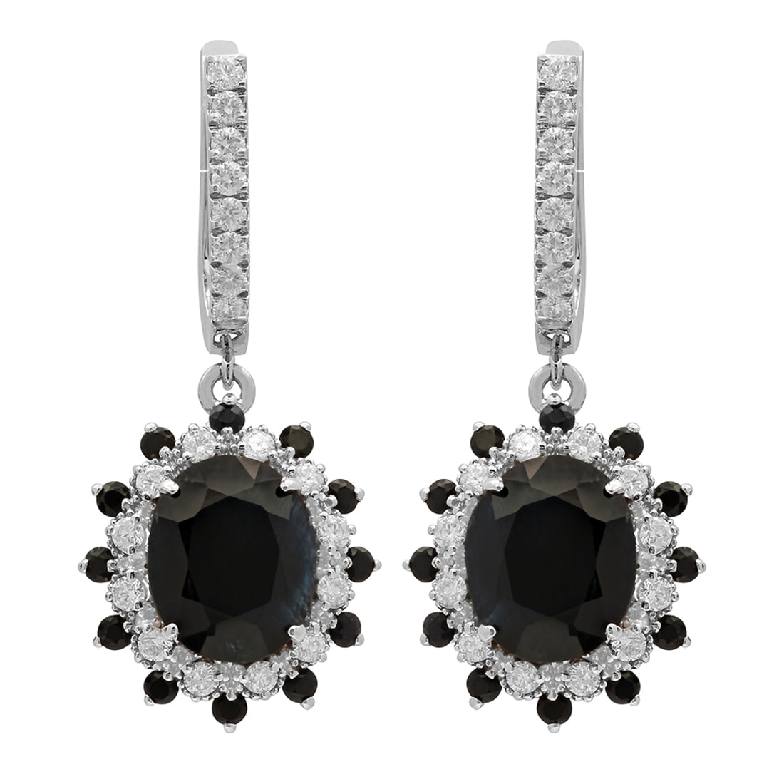 14k White Gold 7.00ct & 0.97ct Sapphire 1.01ct Diamond Earrings: Retail: $6,125.00 ****** 14k White Gold 7.00ct & 0.97ct Sapphire 1.01ct Diamond Earrings ****** Metal: 14K White Gold / Total Item Weight: 8.70 grams / Country Made: United States / / Main Stone: